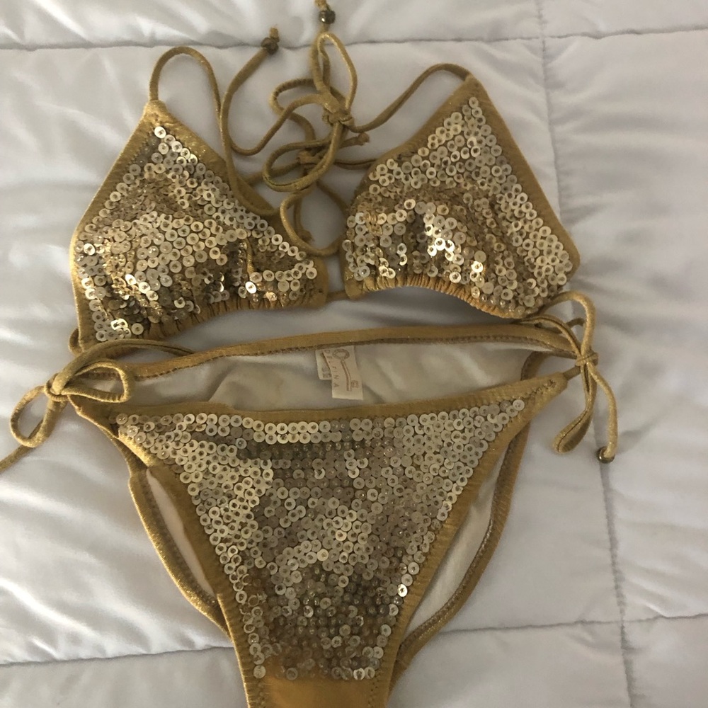 DELFINA Gold Sequin Bikini